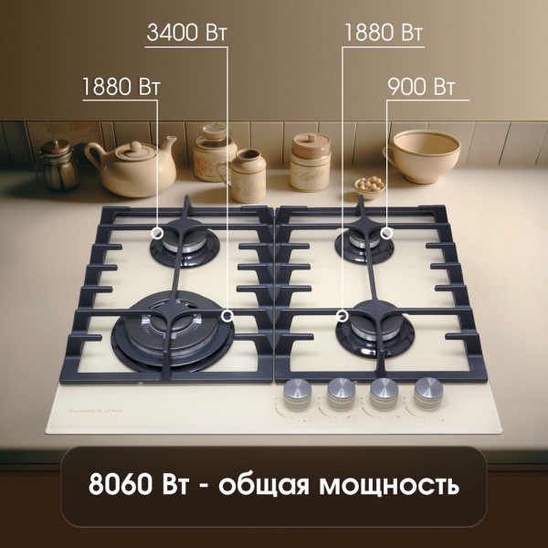 Газовая варочная панель из закаленного стекла Zigmund & Shtain MN 197.61 I